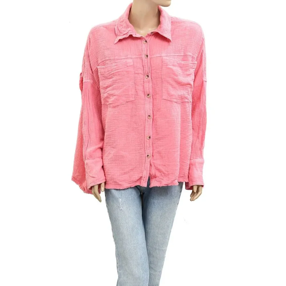 Free People We The Free Cardiff Gauzy Tunic Top Oversized Buttondown XS 280024